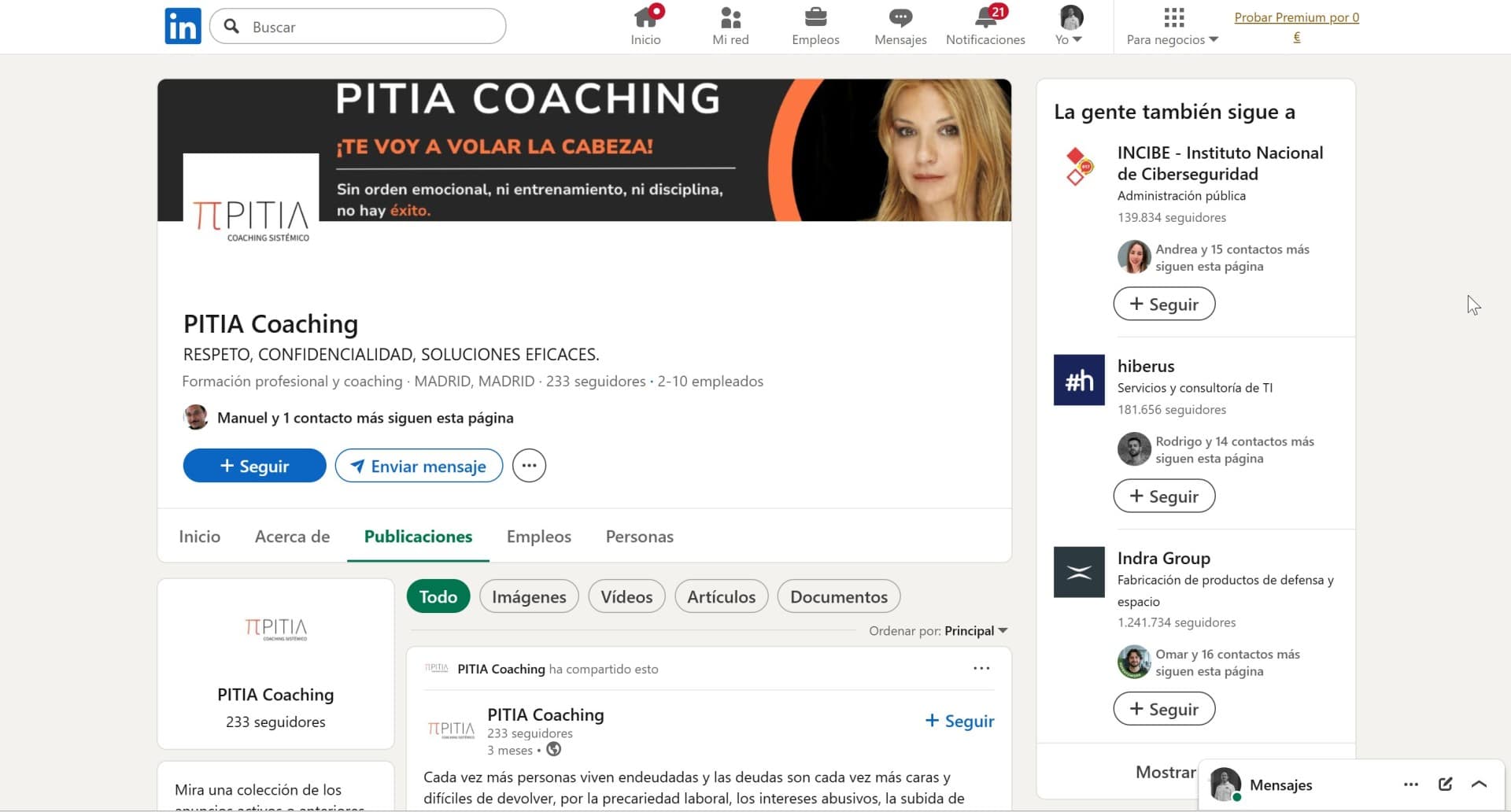 gestion de linkedin para Pitia Coach Gestion de linkedin para Pitia Coach