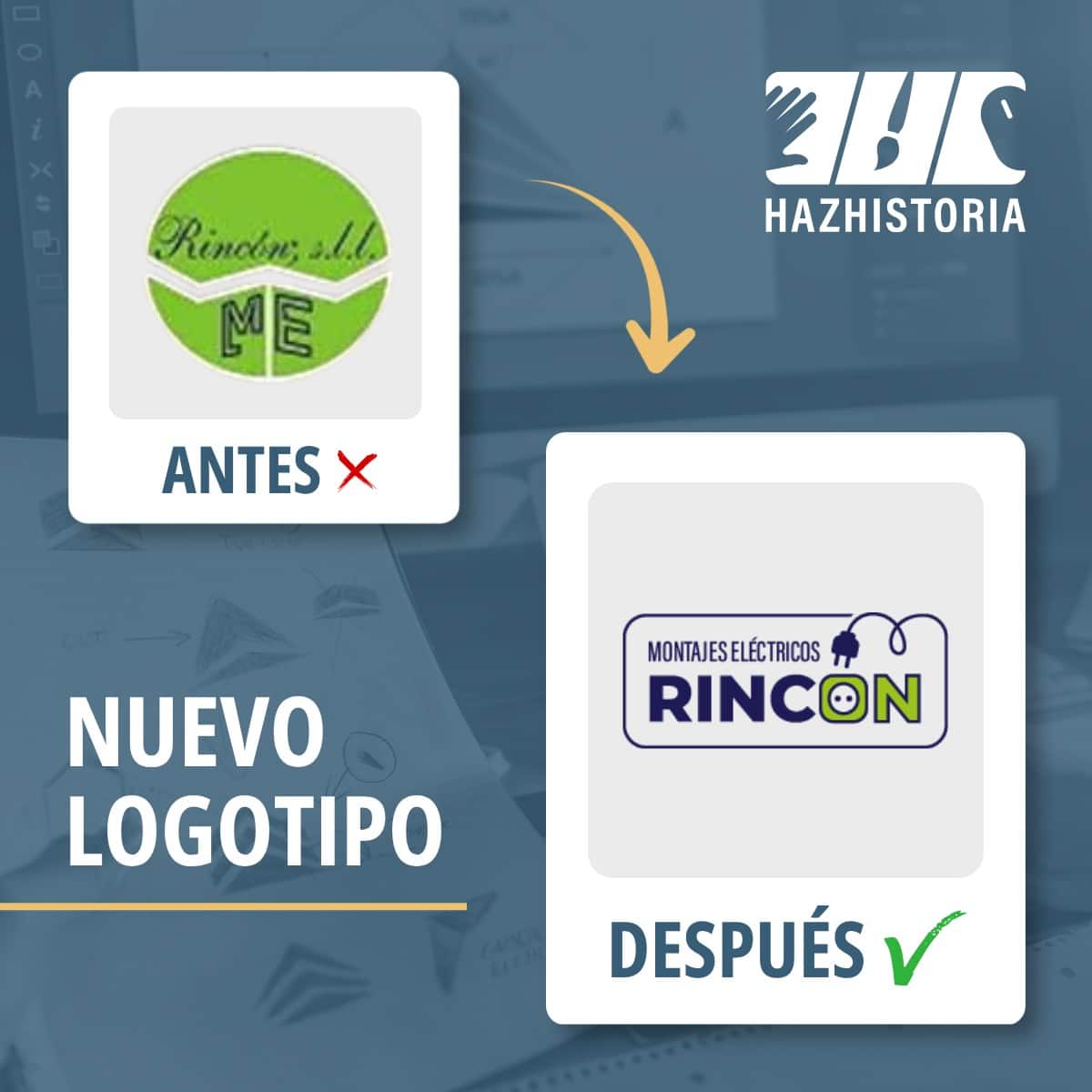 Antes vs despues logotipo montajes electricos rincon